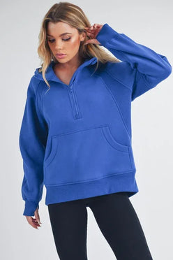 Long Drea Half-Zip Hoodie - DAVERRI FASHIONS