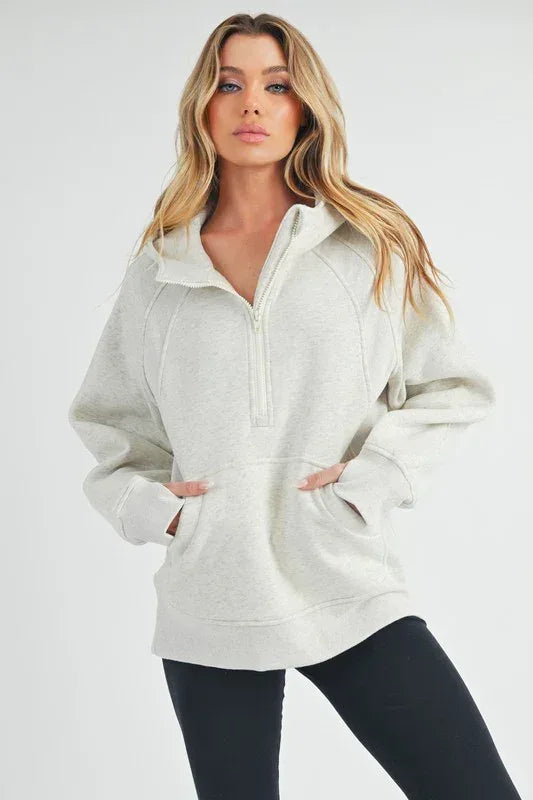 Long Drea Half-Zip Hoodie - DAVERRI FASHIONS