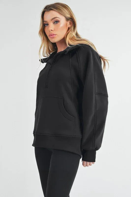 Long Drea Half-Zip Hoodie - DAVERRI FASHIONS