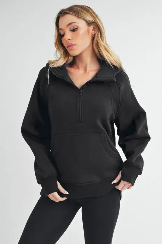 Long Drea Half-Zip Hoodie - DAVERRI FASHIONS