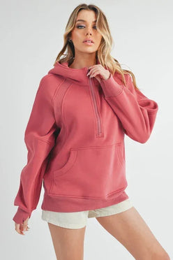 Long Drea Half-Zip Hoodie - DAVERRI FASHIONS