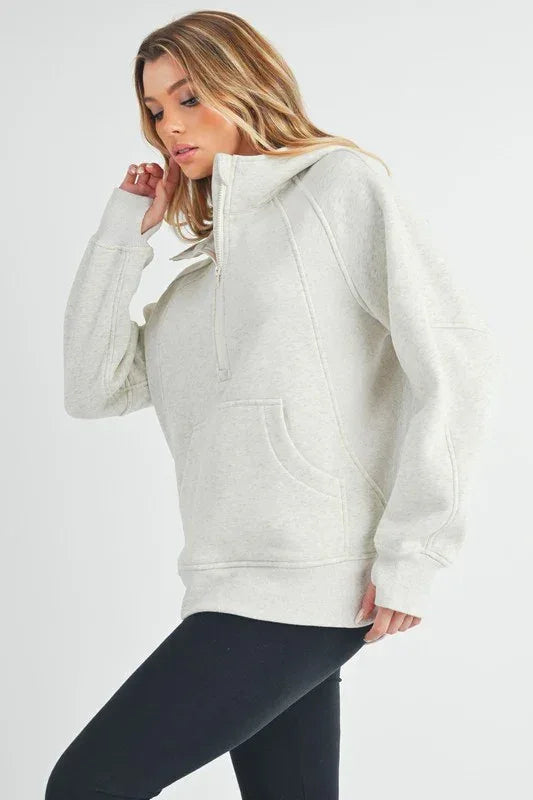 Long Drea Half-Zip Hoodie - DAVERRI FASHIONS