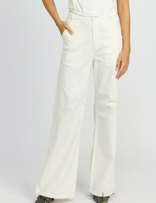 WHITE High Waisted Wide Leg Pants | Pants Daverri Fashions