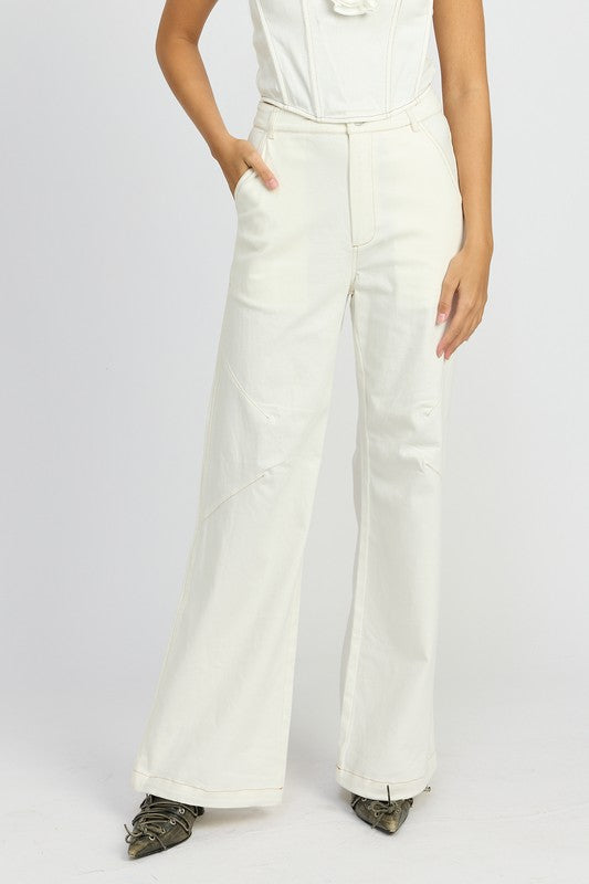 WHITE High Waisted Wide Leg Pants | Pants Daverri Fashions
