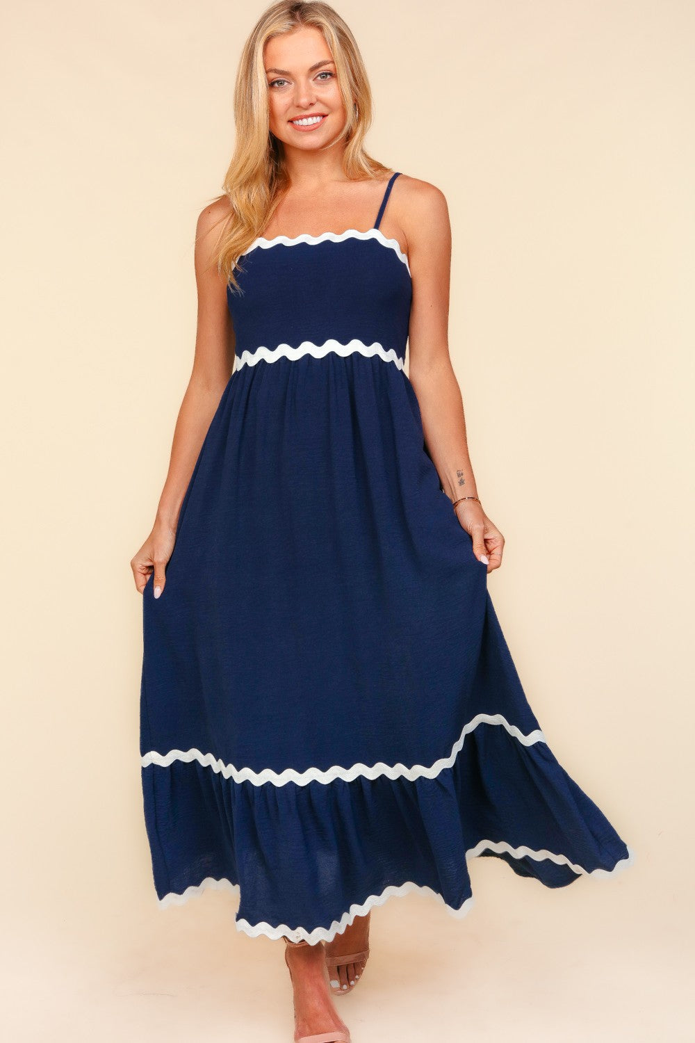 Ric Rac Square Neck Fit and Flare Maxi Dress Dresses