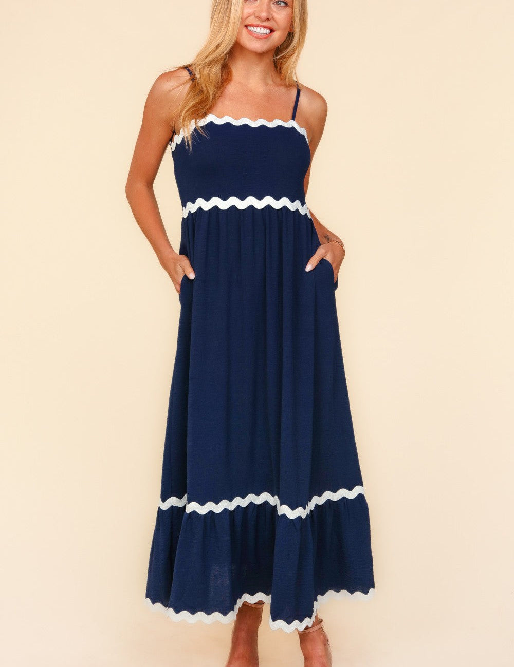 Ric Rac Square Neck Fit and Flare Maxi Dress Dresses