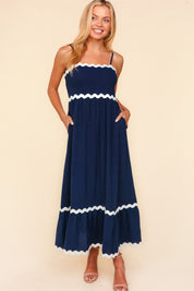 Ric Rac Square Neck Fit and Flare Maxi Dress Dresses