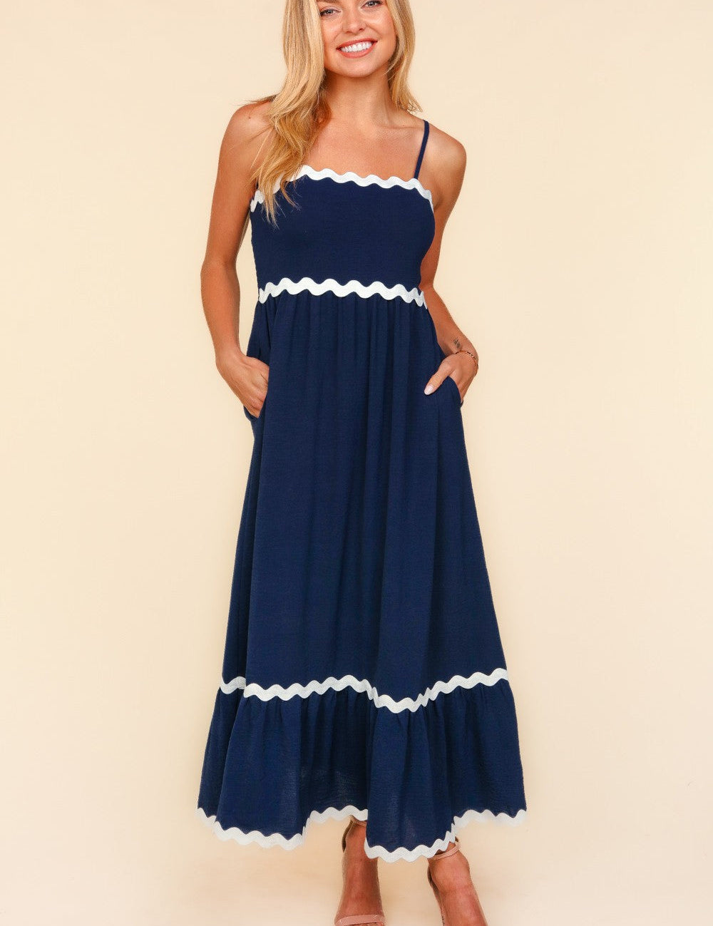 Ric Rac Square Neck Fit and Flare Maxi Dress Dresses