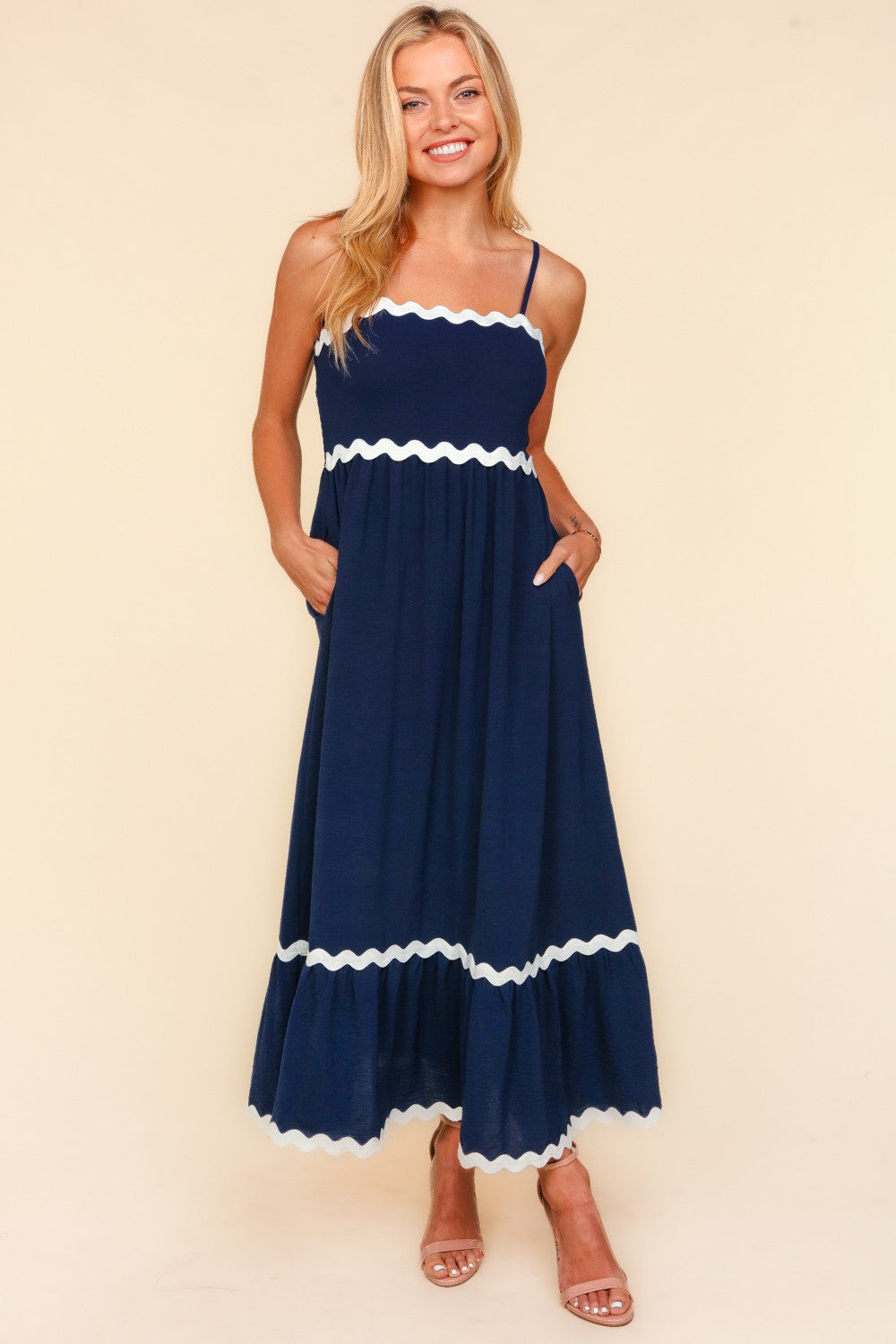 Ric Rac Square Neck Fit and Flare Maxi Dress Dresses