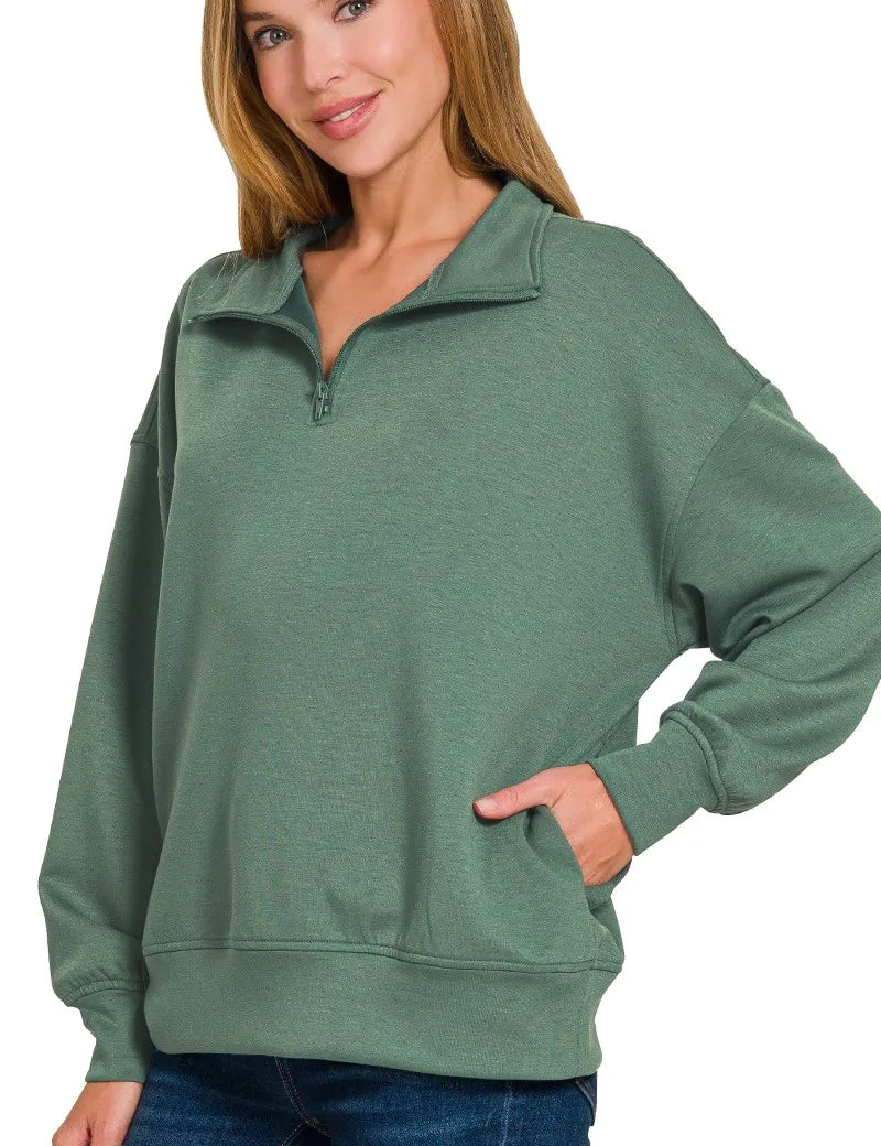 Zenana Scuba Quarter-Zip Sweatshirt | Sweatshirts Daverri Fashions