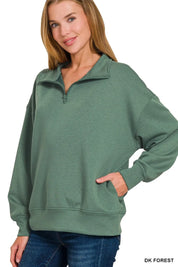 Zenana Scuba Quarter-Zip Sweatshirt | Sweatshirts Daverri Fashions