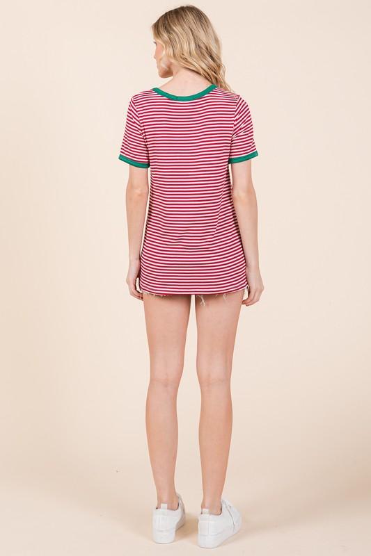 Stripe Ribbed T Shirt with Contrast Binding T-Shirts