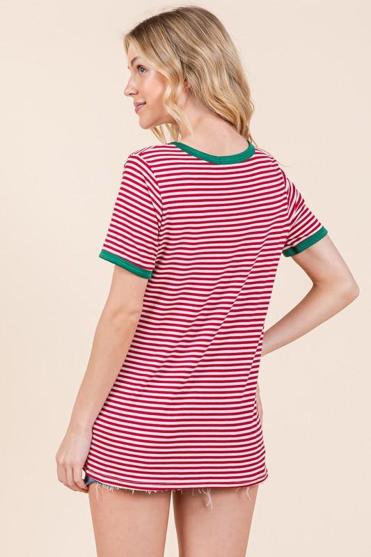 Stripe Ribbed T Shirt with Contrast Binding T-Shirts