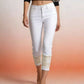Daverri plus size lace trimmed white denim capri jeans cuffs