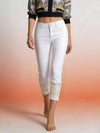 Daverri plus size lace trimmed white denim capri jeans cuffs