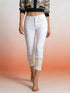 Daverri plus size lace trimmed white denim capri jeans cuffs