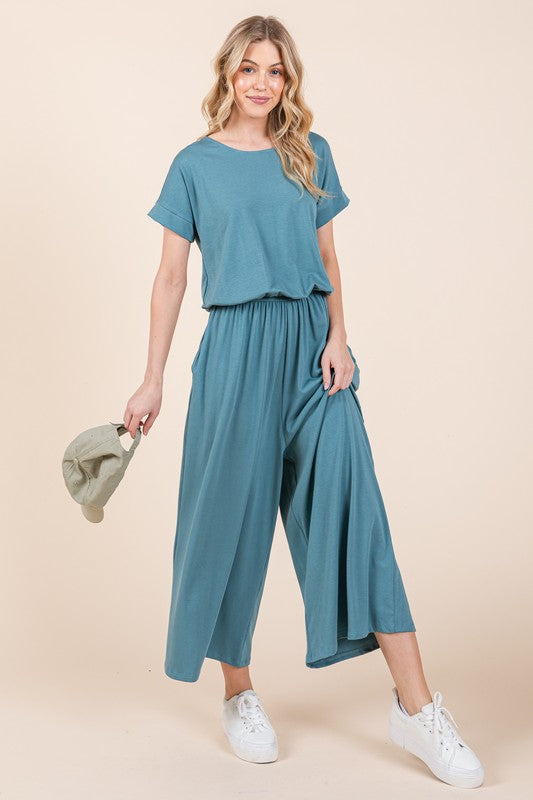 Wide Leg Jumpsuit with Side Pockets Denim Jumpsuits