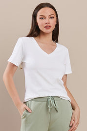 White Women's Plain V-neck Cotton T-shirt | T-Shirts Daverri Fashions