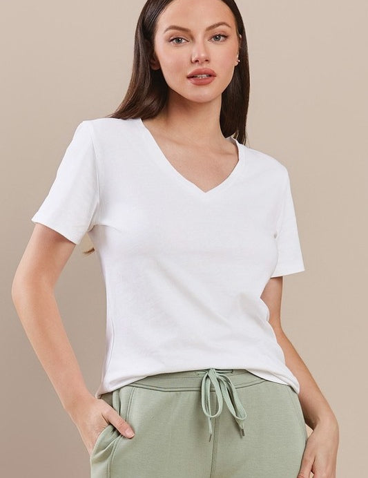 White Women's Plain V-neck Cotton T-shirt | T-Shirts Daverri Fashions