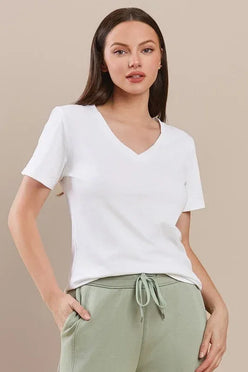Women's Plain V-neck Cotton T-shirt - DAVERRI FASHIONS