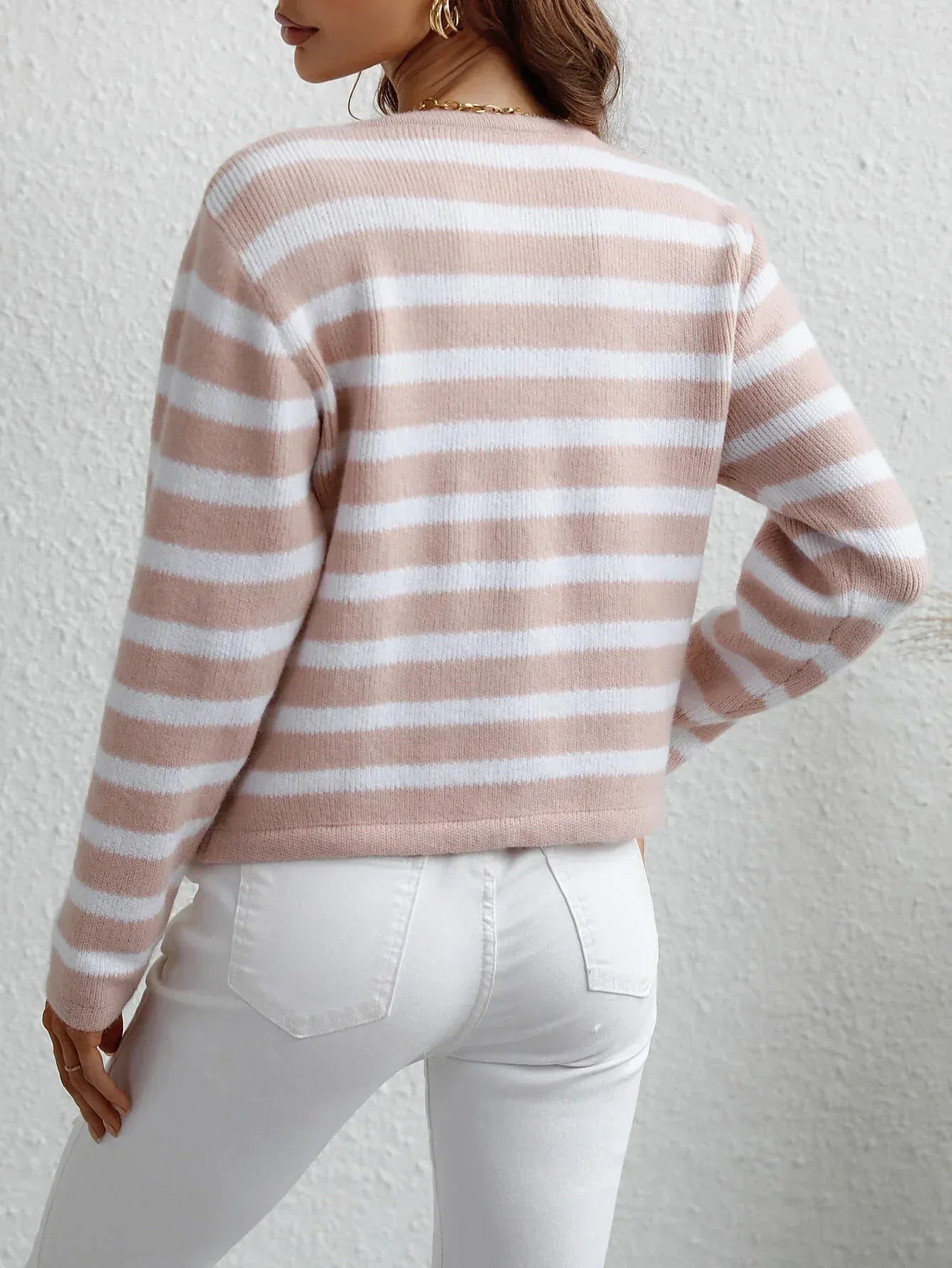Striped Button Front Cardigan - DAVERRI FASHIONS