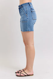 Judy Blue Full Size Mid Rise Bermudas Denim Shorts W/ Back Flap Pockets Plus Size | Denim Shorts Daverri Fashions