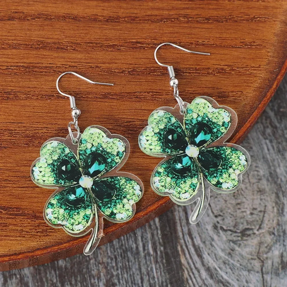 Lucky Clover Acrylic Dangle Earrings - DAVERRI FASHIONS