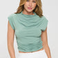 Green Mock Neck Short Sleeve Ruched Crop Top - DAVERRI FASHIONS