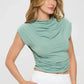 Green Mock Neck Short Sleeve Ruched Crop Top - DAVERRI FASHIONS
