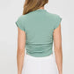 Green Mock Neck Short Sleeve Ruched Crop Top - DAVERRI FASHIONS