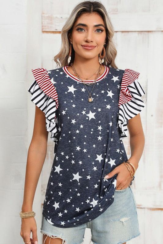 Ruffled Sleeve Patriotic Top Patriotic Clothing