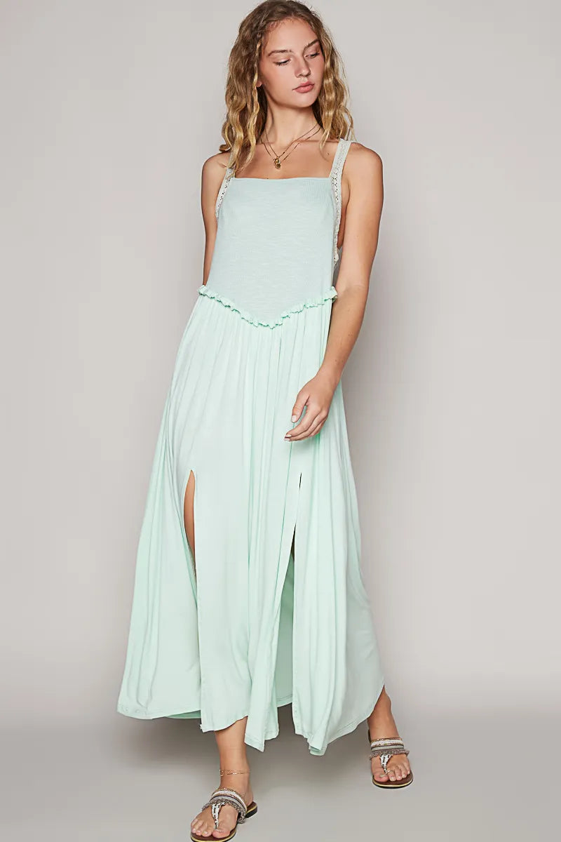 POL Frill Slit Square Neck Cami Dress Cami Dresses