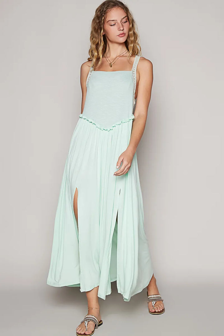 POL Frill Slit Square Neck Cami Dress Cami Dresses