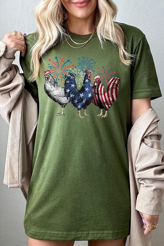 Patriotic USA Chicken Graphic T Shirts OLIVE Patriotic Clothing