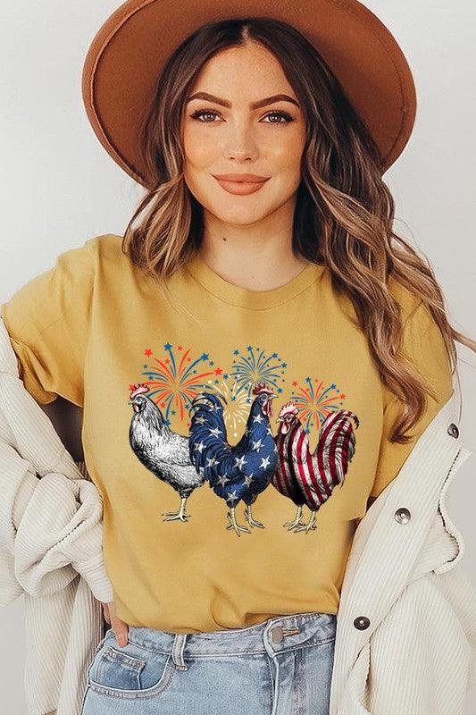 Patriotic USA Chicken Graphic T Shirts MUSTARD Patriotic Clothing