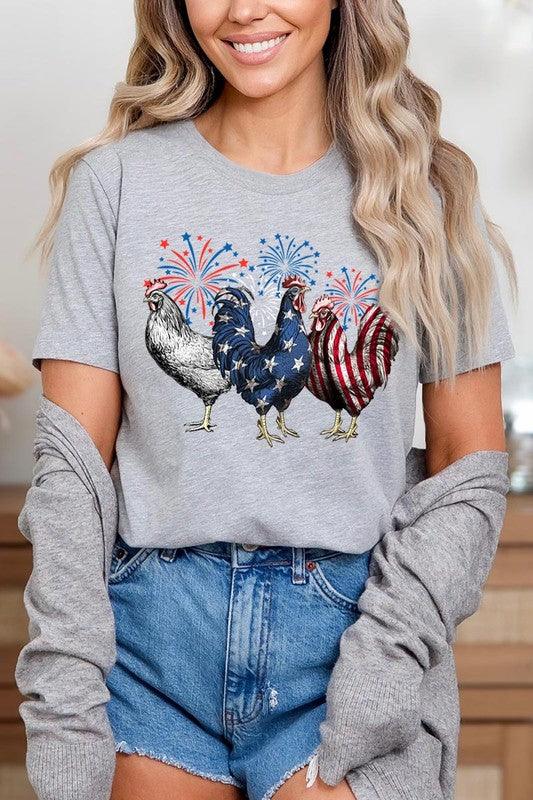 Patriotic USA Chicken Graphic T Shirts ATHLETIC HEATHER Patriotic Clothing