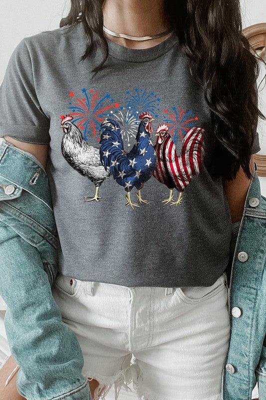 Patriotic USA Chicken Graphic T Shirts DARK GREY HEATHER Patriotic Clothing