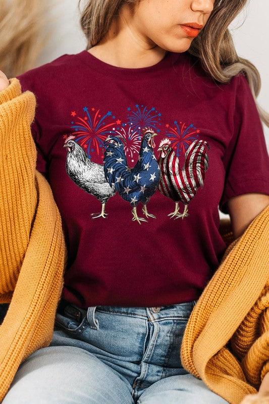 Patriotic USA Chicken Graphic T Shirts MAROON Patriotic Clothing