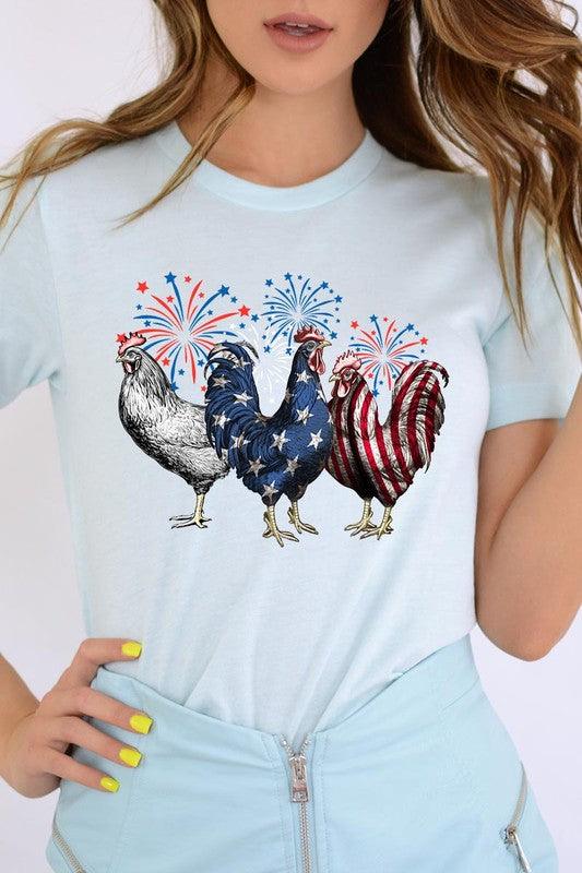 Patriotic USA Chicken Graphic T Shirts ICE BLUE Patriotic Clothing