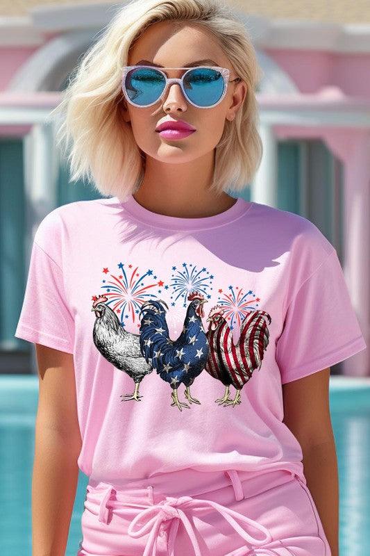 Patriotic USA Chicken Graphic T Shirts PINK Patriotic Clothing