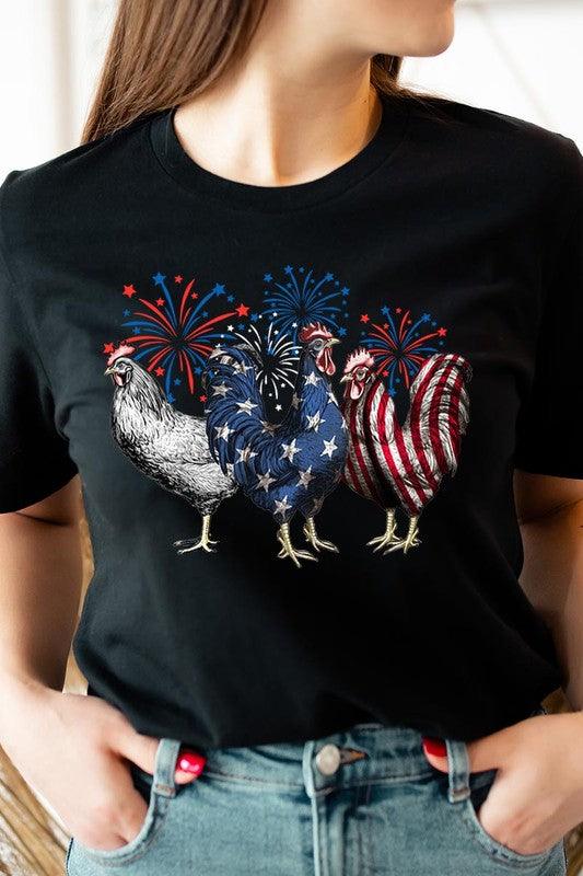 Patriotic USA Chicken Graphic T Shirts BLACK Patriotic Clothing