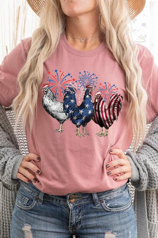 Patriotic USA Chicken Graphic T Shirts MAUVE Patriotic Clothing