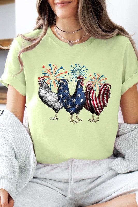 Patriotic USA Chicken Graphic T Shirts SPRING GREEN Patriotic Clothing