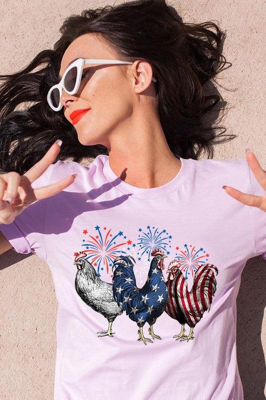 Patriotic USA Chicken Graphic T Shirts LILAC Patriotic Clothing