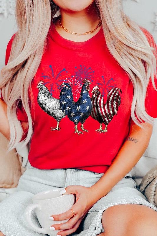 Patriotic USA Chicken Graphic T Shirts RED Patriotic Clothing