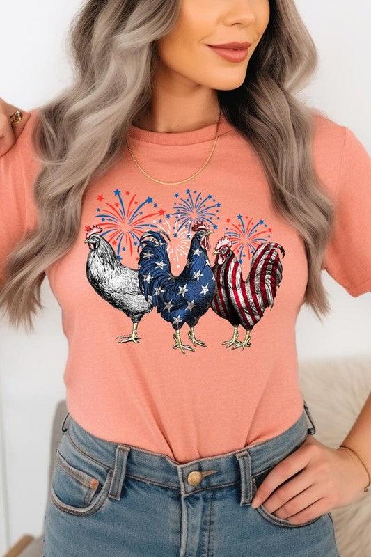 Patriotic USA Chicken Graphic T Shirts SUNSET Patriotic Clothing