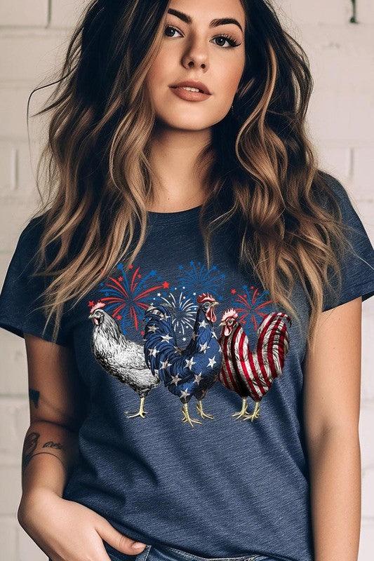 Patriotic USA Chicken Graphic T Shirts HEATHER NAVY Patriotic Clothing