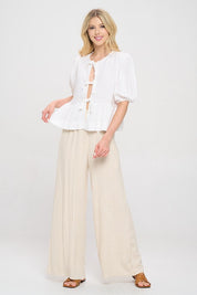 Renee C White Puff Sleeve Front Bow Top Tops