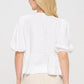 Renee C White Puff Sleeve Front Bow Top Tops