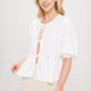 Renee C White Puff Sleeve Front Bow Top Tops